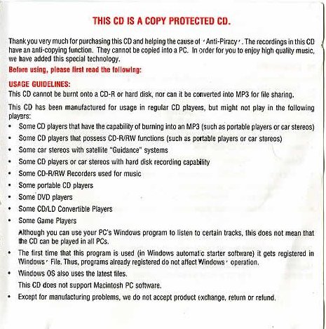 Page de la jaquette du dernier CD de Colplay édité par Virgin Music
